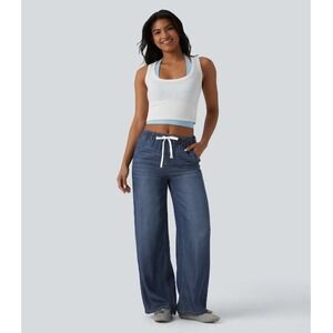 Halara Breezeful High Waisted Wide Leg Denim Drawstring Pants Blue XL Regular